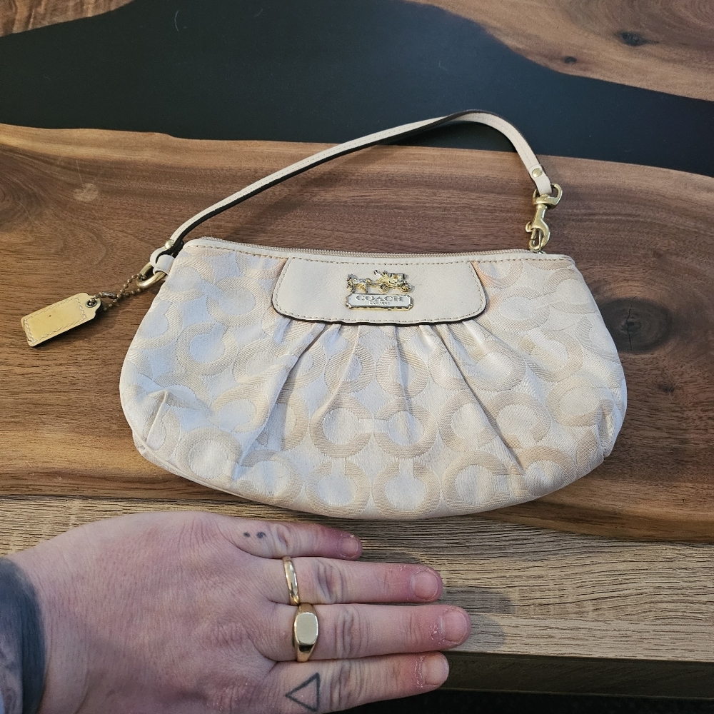 Coach Beige Signature Wristlet